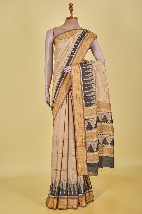 tussar natural beige tussar saree with blouse