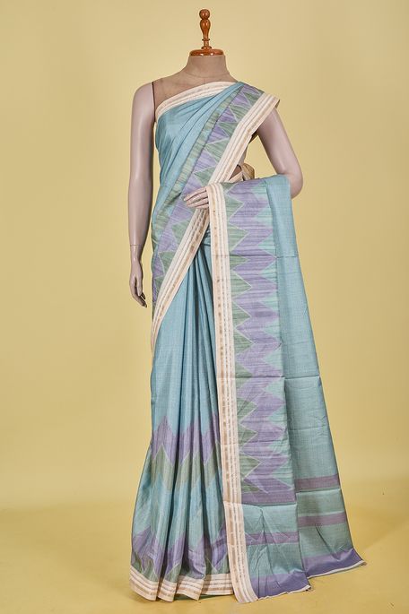 tussar dusky dark sky blue saree with blouse