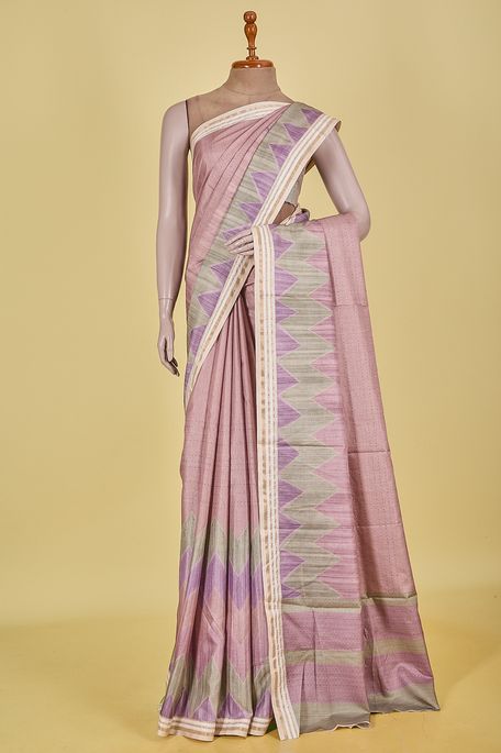 tussar salmon onion pink saree with blouse