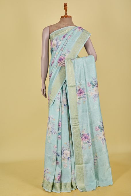 tussar light sea green dew saree with blouse