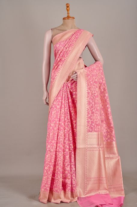 Banarasi cotton fuschia pink saree with blouse