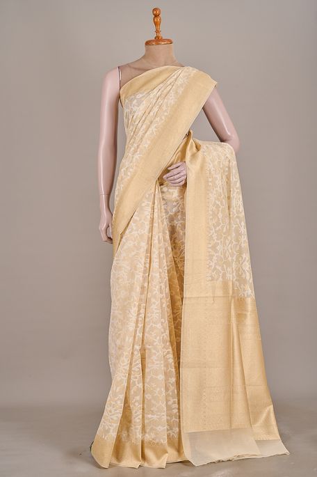 Banarasi cotton light beige saree with blouse