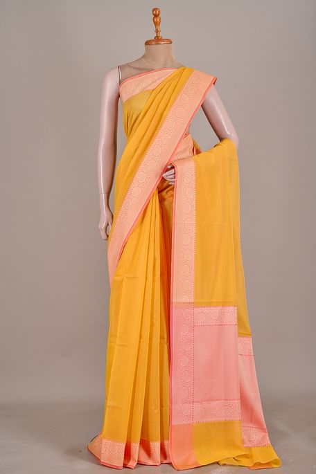 Banarasi kota cotton golden yellow saree with blouse