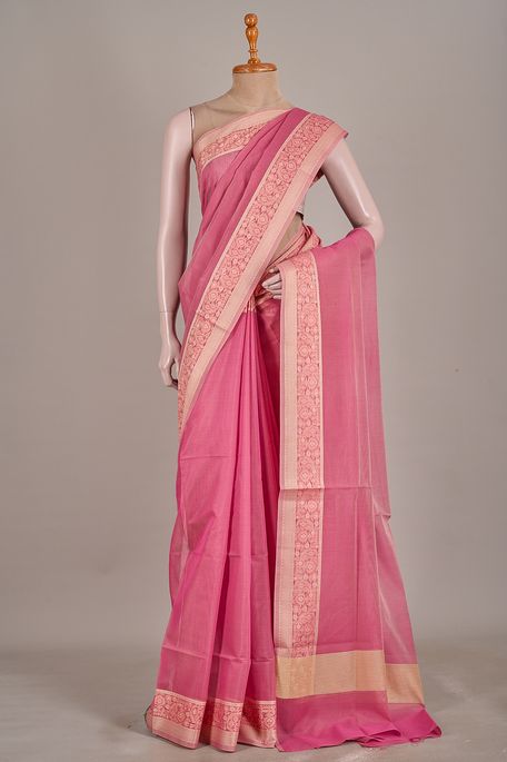 Banarasi kota cotton dark lavender pink saree with blouse