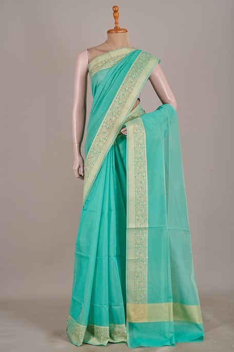 Banarasi kota cotton light persian sea green saree with blouse