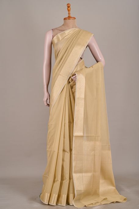 Banarasi kota cotton light khakhi green brown saree with blouse