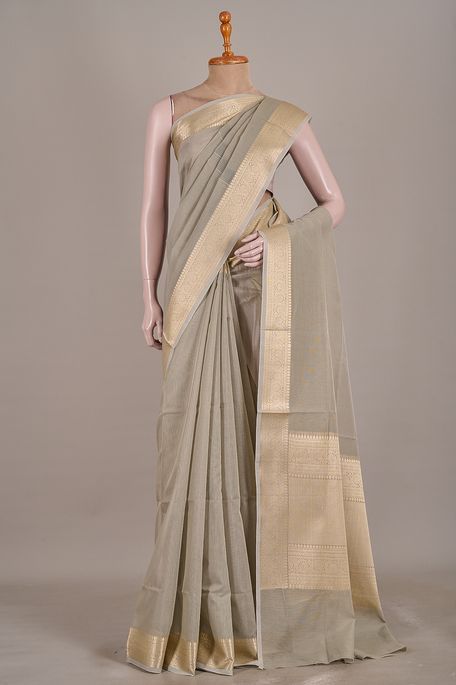 Banarasi kota cotton light steel grey saree with blouse