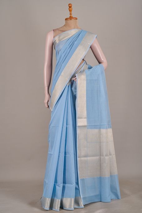 Banarasi kota cotton dusky sky blue saree with blouse