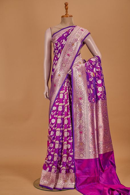Banarasi khatan silk purple violet saree with blouse