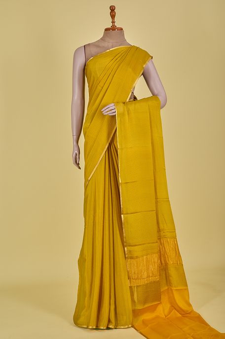 Mysore crepe dark mustard saree with blouse