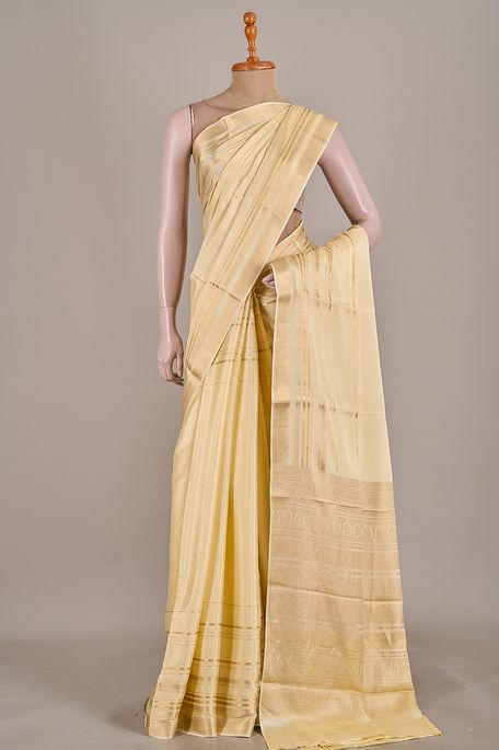 Mysore crepe dark cream saree with blouse
