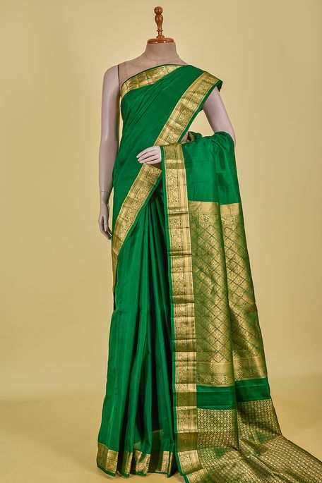 silk dark olive green saree with blouse