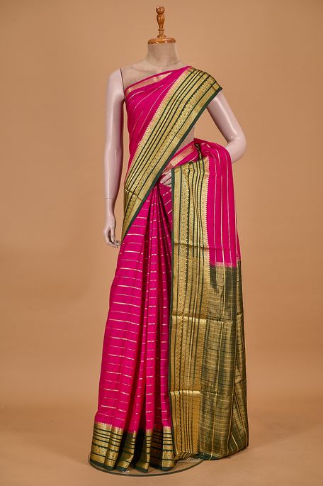 crepe magenta pink saree with blouse