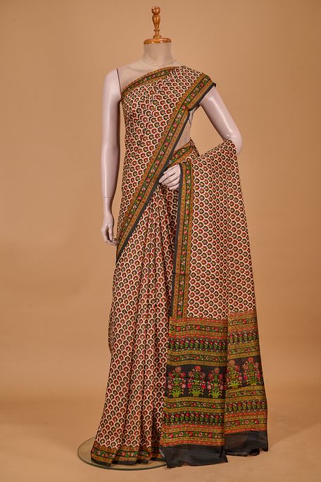 silk natural beige tussar saree with blouse