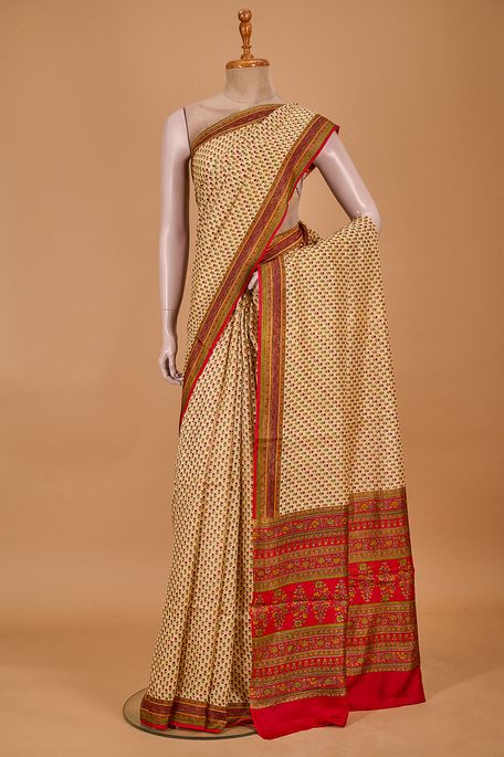 silk natural beige tussar saree with blouse