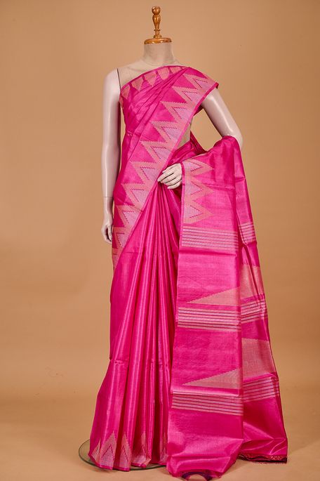 tussar fuschia pink saree with blouse