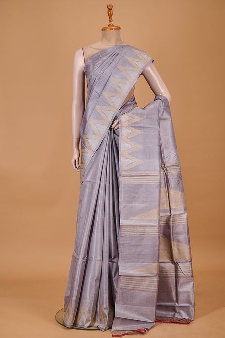 tussar light steel grey saree with blouse
