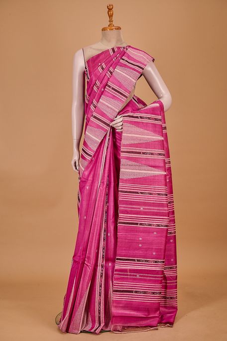 tussar light magenta pink saree with blouse