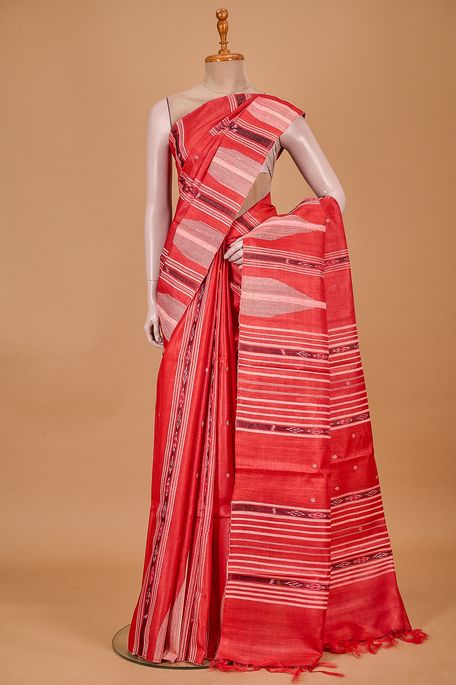tussar dark salmon pink saree with blouse