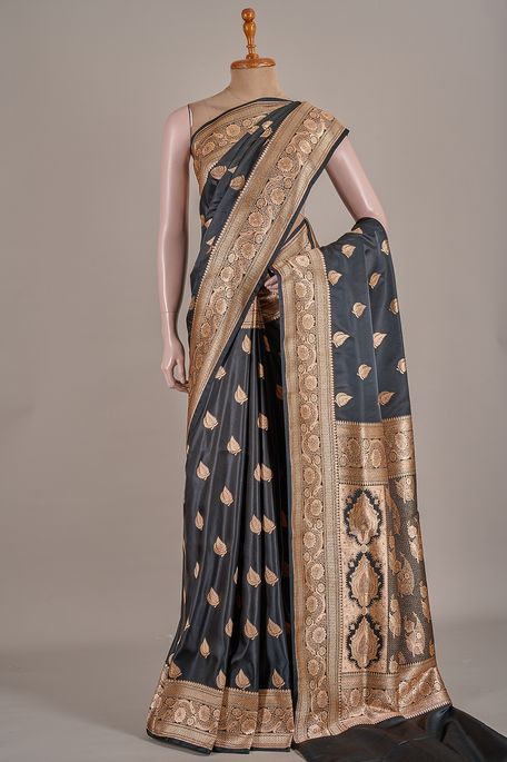 Banarasi satin black saree with blouse