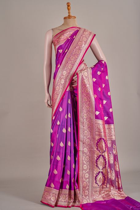 Banarasi satin purple violet saree with blouse