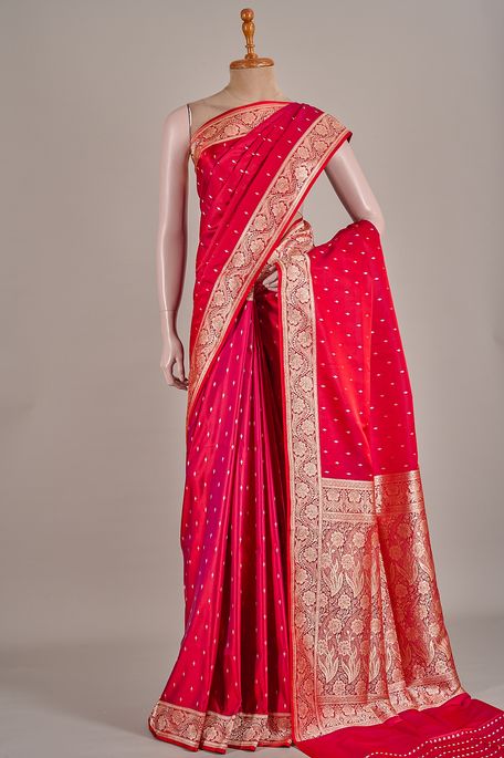 Banarasi satin blood red saree with blouse