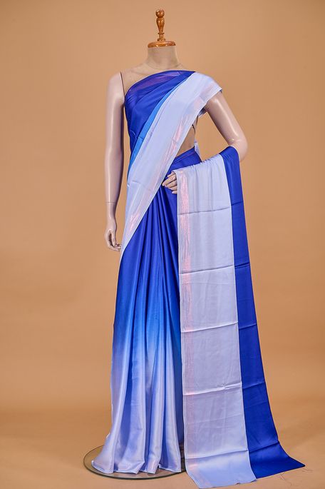 satin dark marine blue sky blue saree with blouse