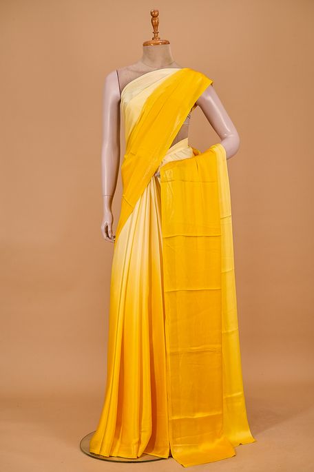 satin dark cream golden yellow saree with blouse