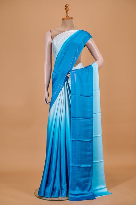 satin sapphire aqua blue sea green dew saree with blouse