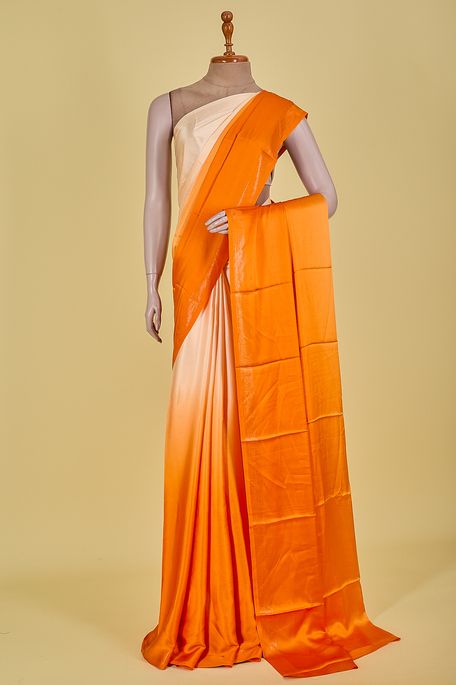 satin light orange saffron orange saree with blouse
