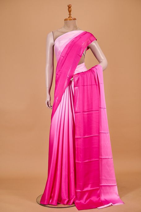 satin baby pink fuschia pink saree with blouse