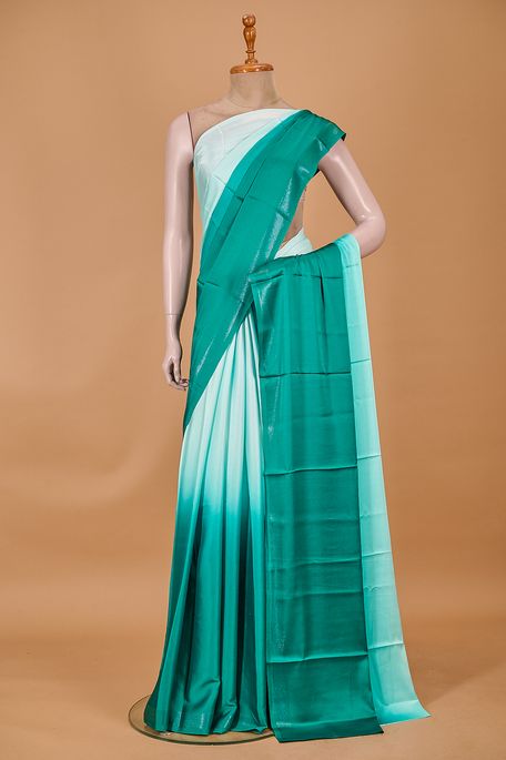 satin sea green dew dark mint cream sea green saree with blouse