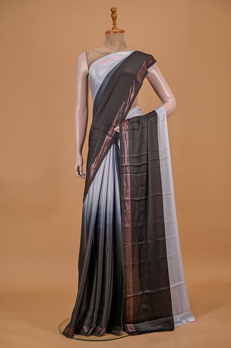satin black light steel grey saree with blouse