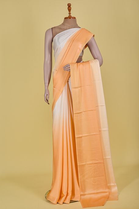 satin light beige light orange saree with blouse