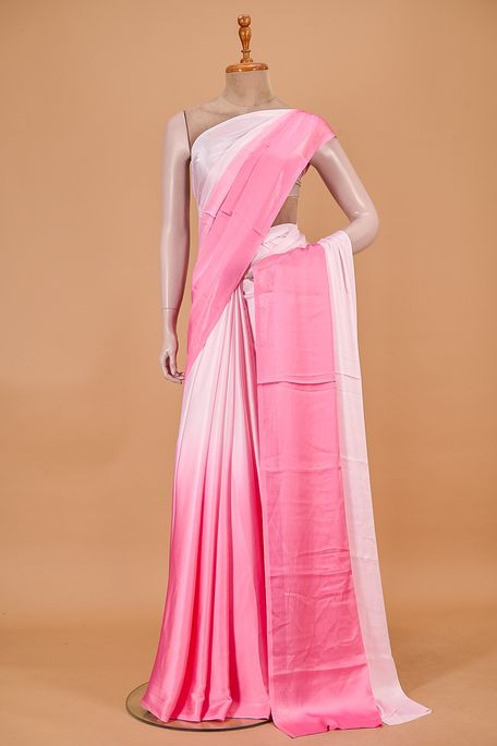 satin pink light baby pink saree with blouse
