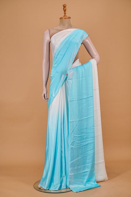 satin light aqua blue light beige saree with blouse