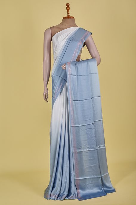 satin light beige light grey light steel grey saree with blouse