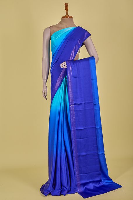 satin light aqua blue marine blue dark marine blue saree with blouse