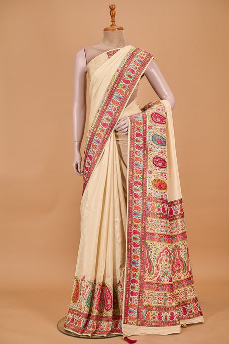 dupion light beige saree with blouse