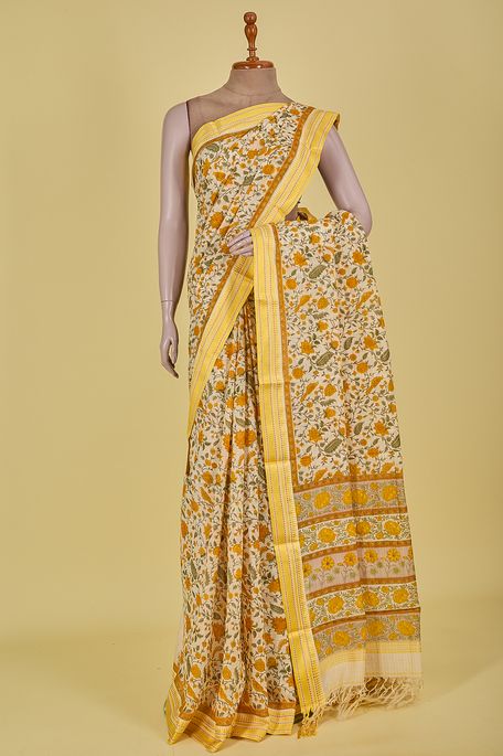 cotton light beige saree with blouse