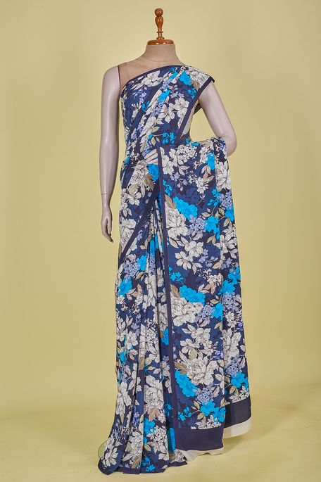 crepe navy blue saree with blouse