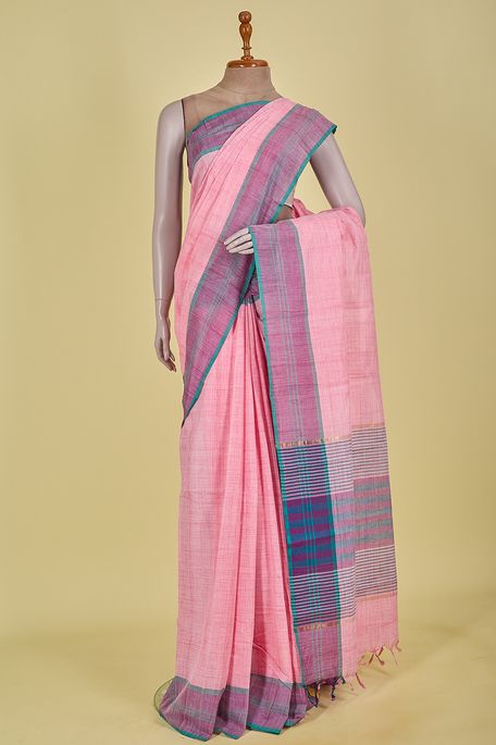 cotton salmon pink saree with blouse