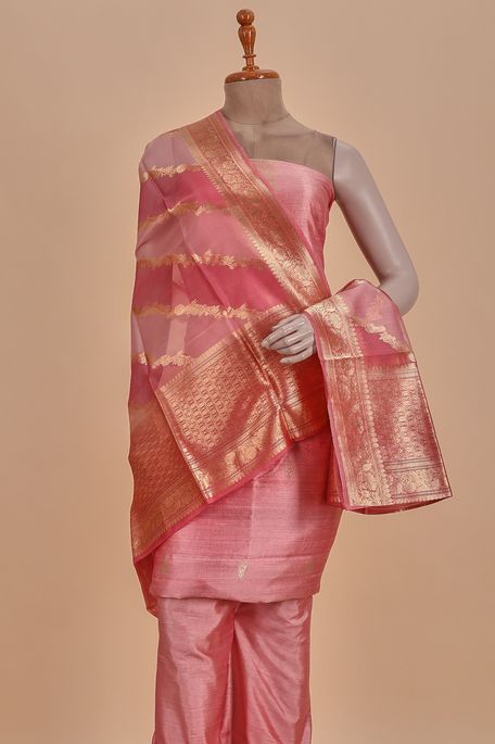 dupion organza salmon pink salwar kameez dupata fabric