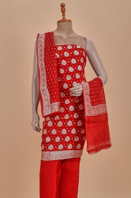crepe georgette dark red salwar kameez dupata fabric