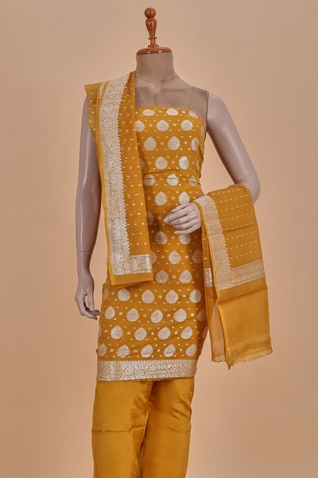 crepe georgette mustard brown salwar kameez dupata fabric