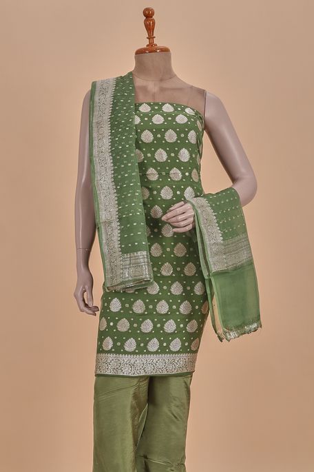 crepe georgette olive green salwar kameez dupata fabric