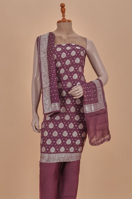 crepe georgette dark burgundy mauve salwar kameez dupata fabric