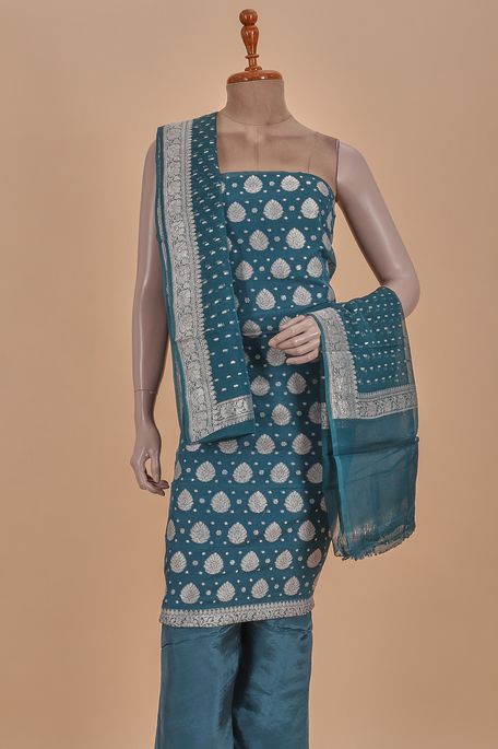 crepe georgette dusky dark sky blue salwar kameez dupata fabric