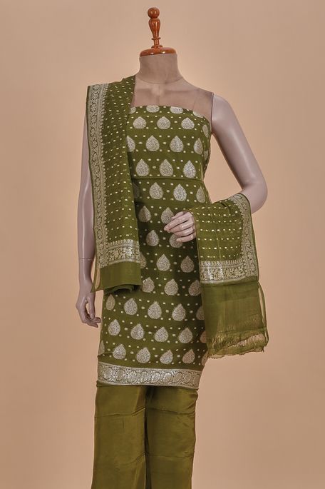 crepe georgette dark military olive green salwar kameez dupata fabric