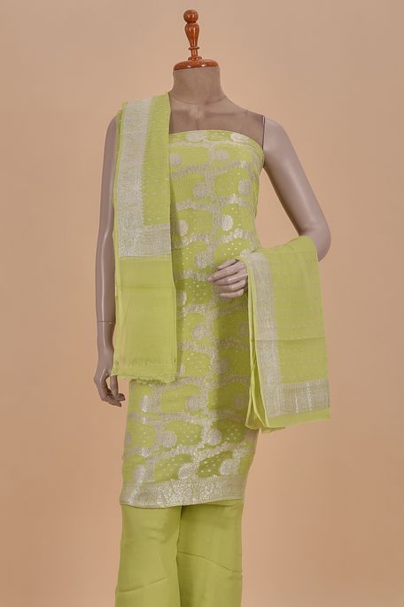 crepe georgette fresh lime green salwar kameez dupata fabric